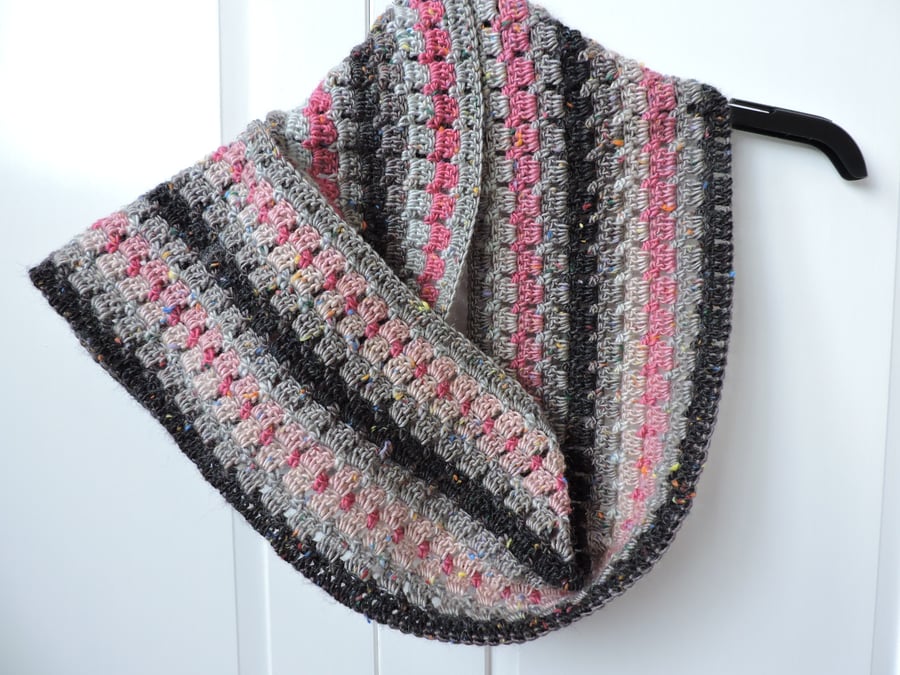  Infinity Scarf in Black Grey and Pink