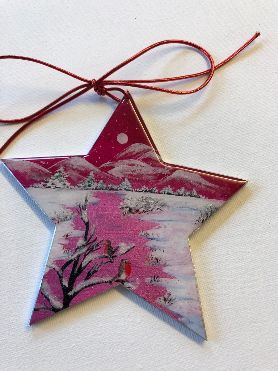 Star ornament, decoration, pink winter , 125mm