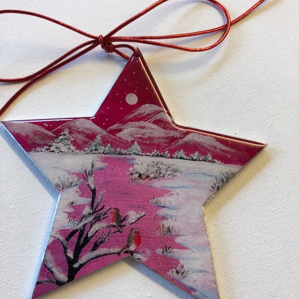 Star ornament, decoration, pink winter , 125mm
