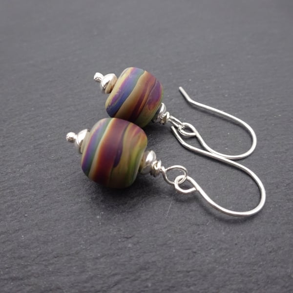 brown lampwork glass earrings, sterling silver jewellery