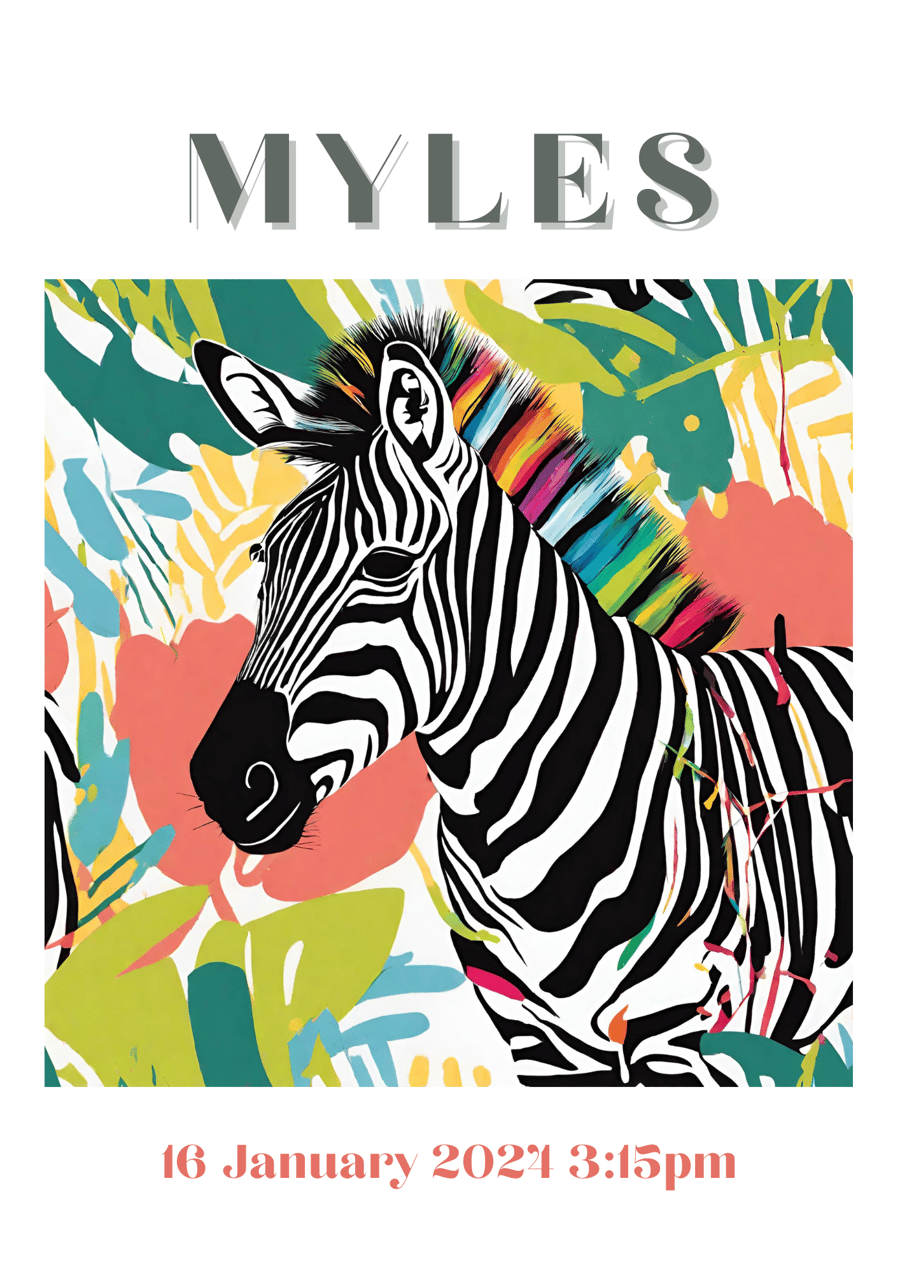 Personalised Colourful Zebra Print for a Nursery or Child's Bedroom.