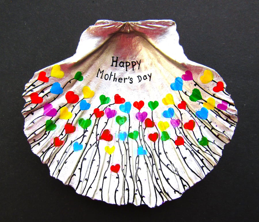 Mothers Day Gift, Heart Flowers Painting on Scallop Shell, LGBTQ Art Gifts