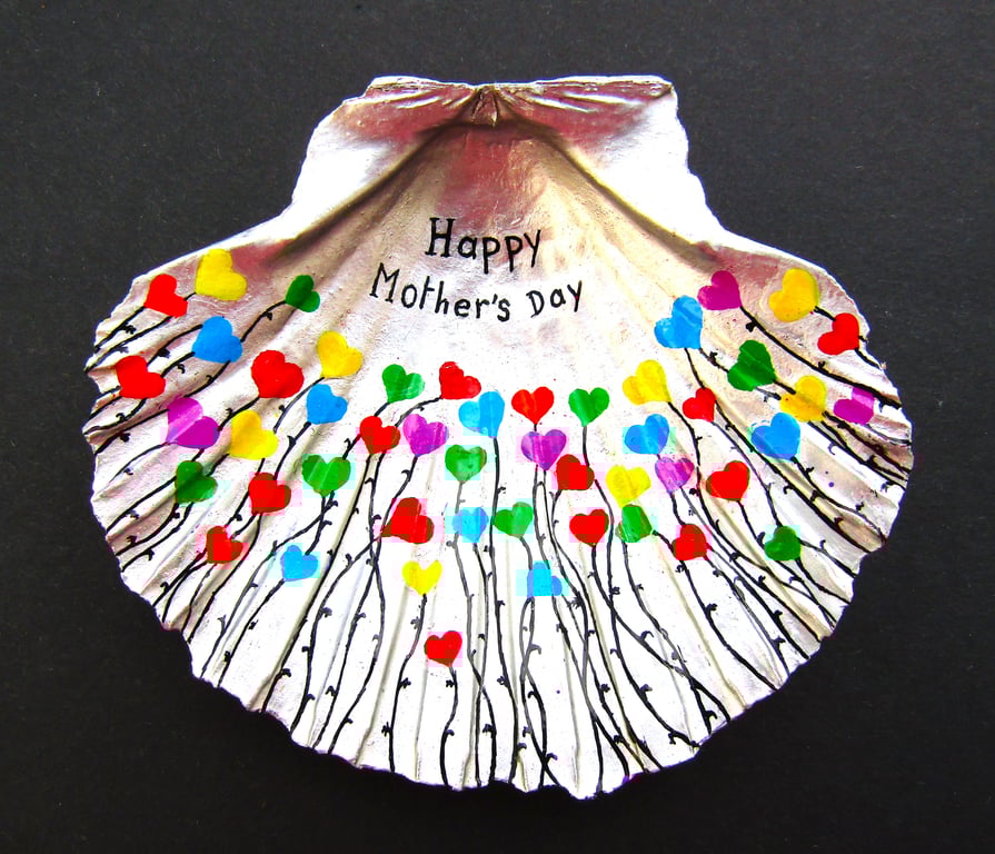 Mothers Day Gift, Heart Flowers Painting on Scallop Shell, LGBTQ Art Gifts