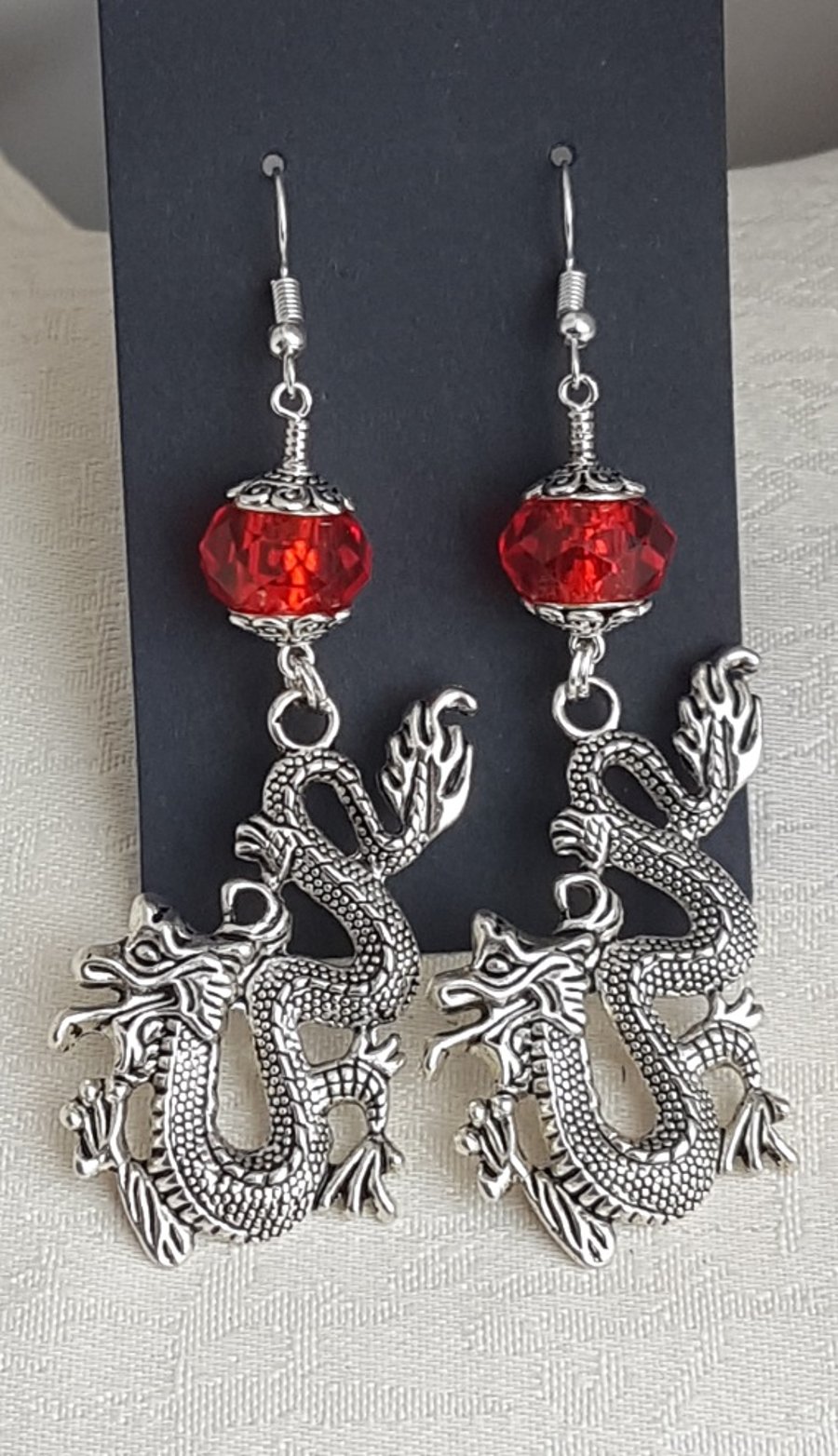 Gorgeous Lucky Dragon Large Charm and Bead Earrings