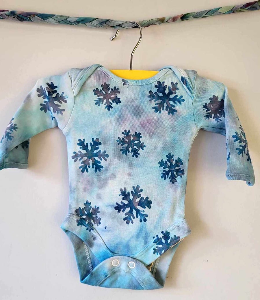 First Size Snowflake Long Sleeve Vest - Stencilled and Ice-Dyed 