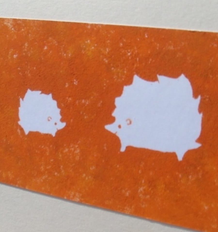 Hand painted Hedgehog Card Orange Father's Day Family greeting recycled card