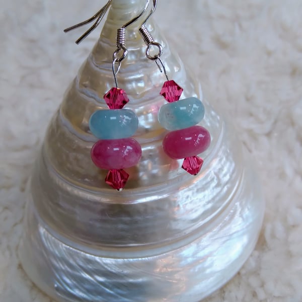 Watermelon TOURMALINE & Moonstone 925 silver dinky EARRINGS