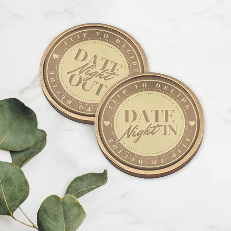 Date Night Flip Coin: Fun and Romantic Keepsake, Engraved Decision Coin 
