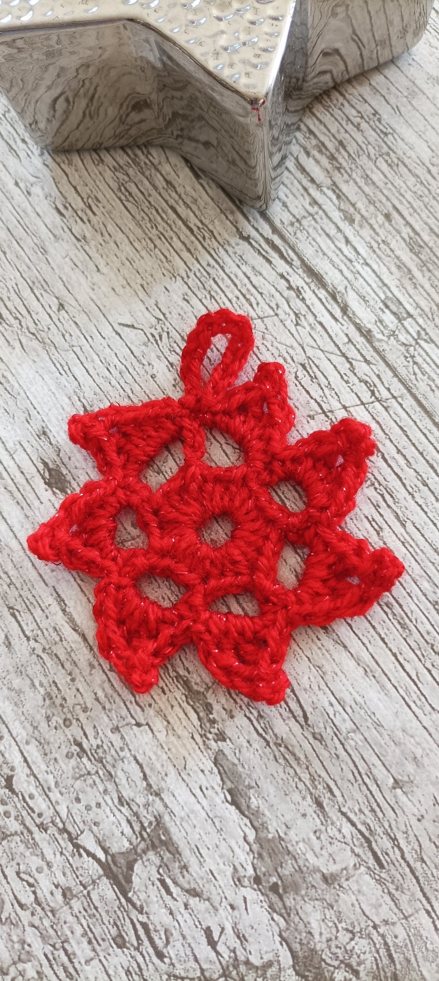 Snowflake Tree Decoration, Gift Tag Glittery Red