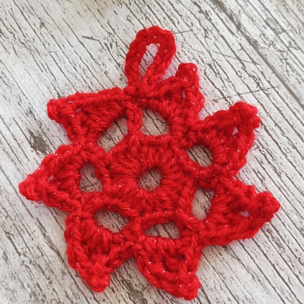 Snowflake Tree Decoration, Gift Tag Glittery Red