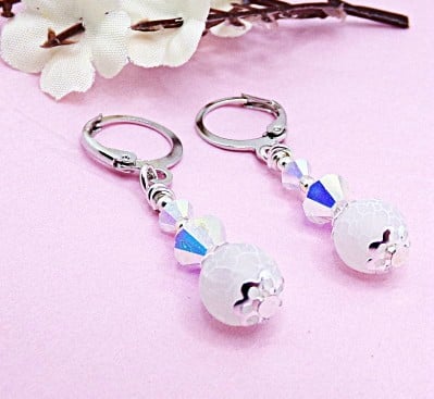 Matte Agate and Crystal Earrings