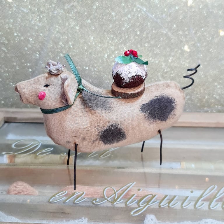 Pig and pud handmade soft sulpture Christmas decoration