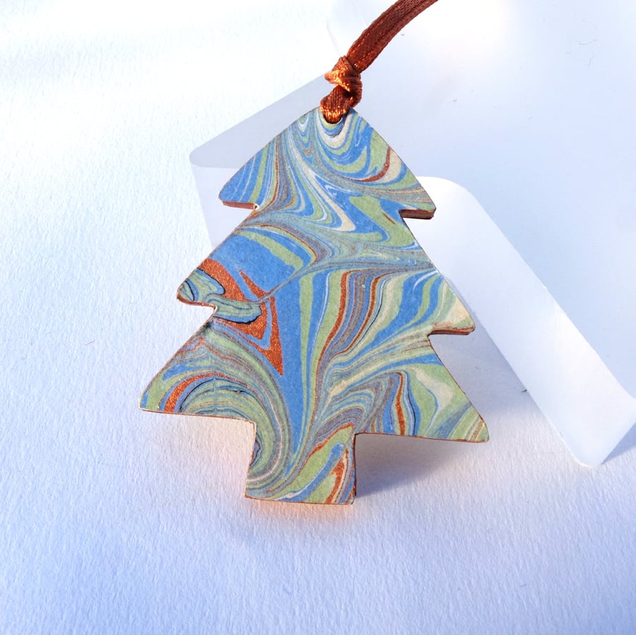 Marbled paper Christmas tree hanging decoration ornament