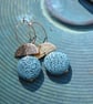 Statement Earrings Art Deco Style Blue Lava discs Gold Detail on Gold Hoops  - Image 4