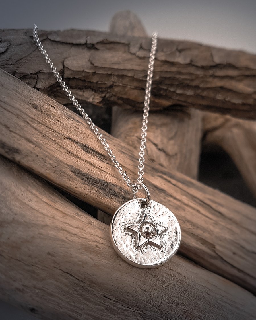 Silver double sided Star pendant necklace