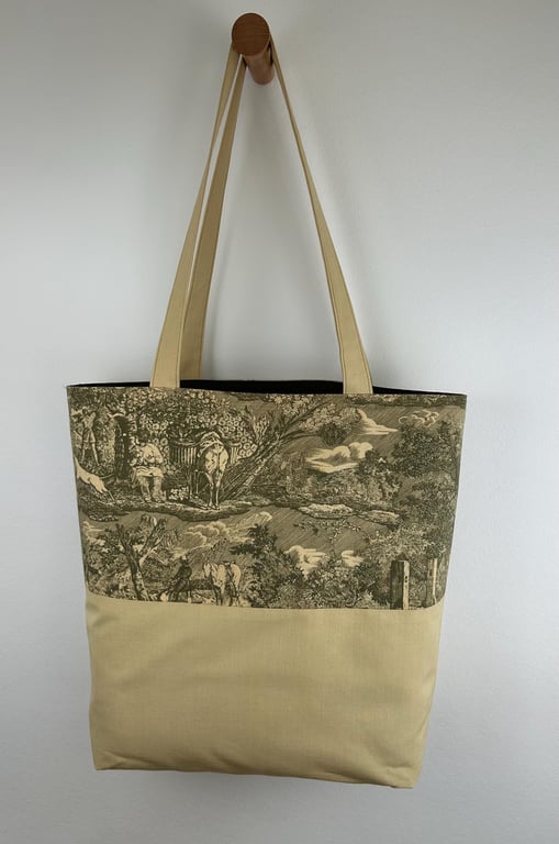 Toile de Jouy Tote Bag French Pastoral Print, Long Handled
