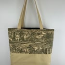 Toile de Jouy Tote Bag French Pastoral Print, Long Handled