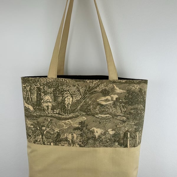 Toile de Jouy Tote Bag French Pastoral Print, Long Handled