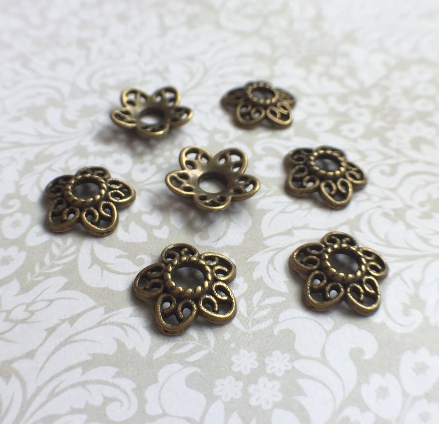Pack of 50 Filigree Floral Petal Bead Caps in Bronze Colour