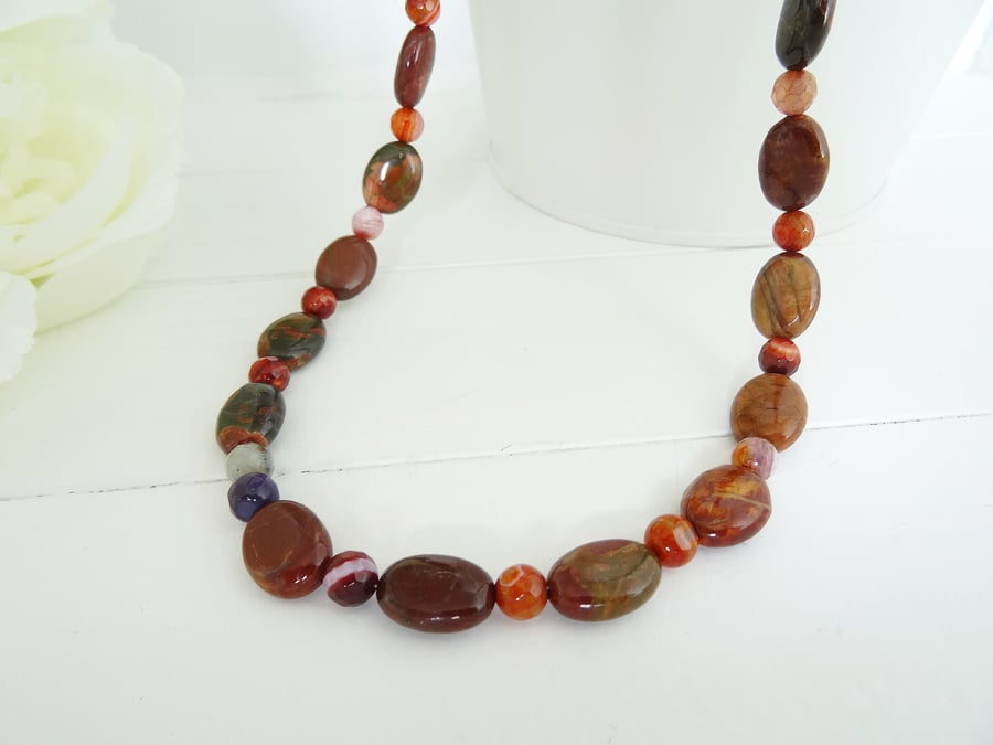 Jasper Necklace,Faceted Agate Necklace,Ladies Necklace,Gift.