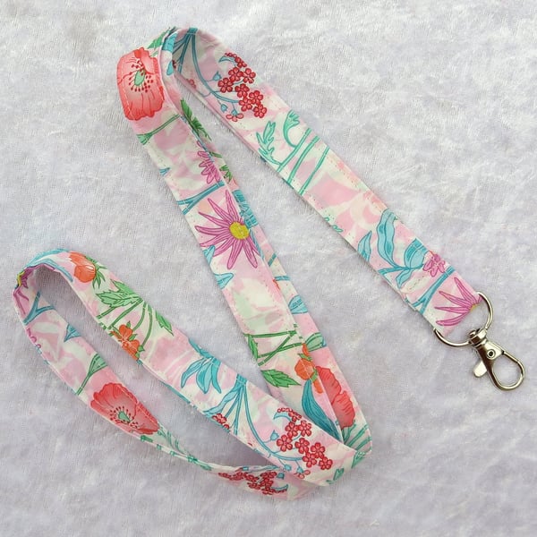 Liberty Tana Lawn lanyard, with swivel lobster clip, floral