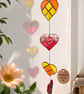 Handmade Stained Glass Heart Cascade Suncatcher