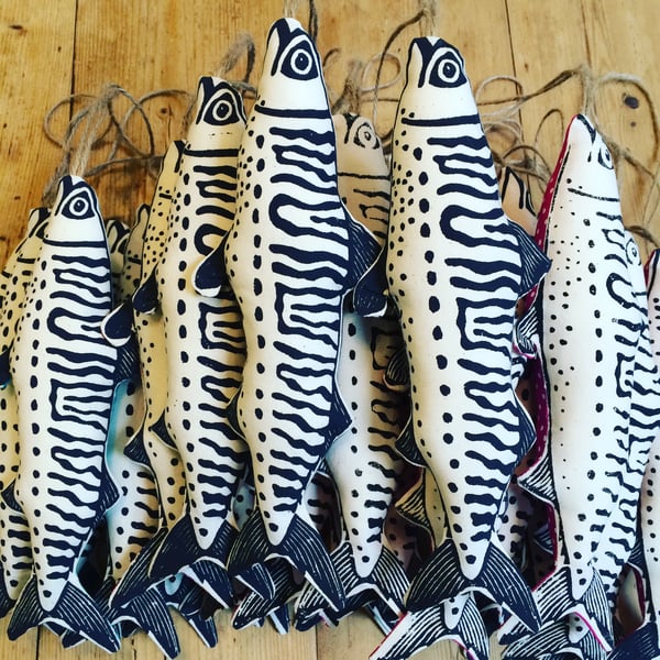 Hand printed stuffed mackerel BEST SELLER!