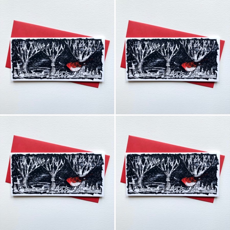 Pack of four Red Robin Christmas greeting cards