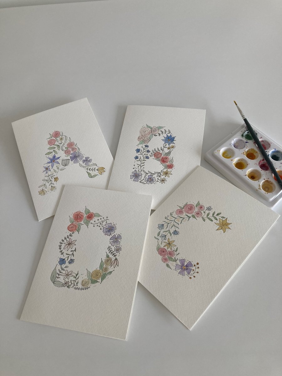 Hand painted watercolour greetings card - A to H