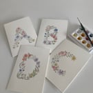 Hand painted watercolour greetings card - A to H