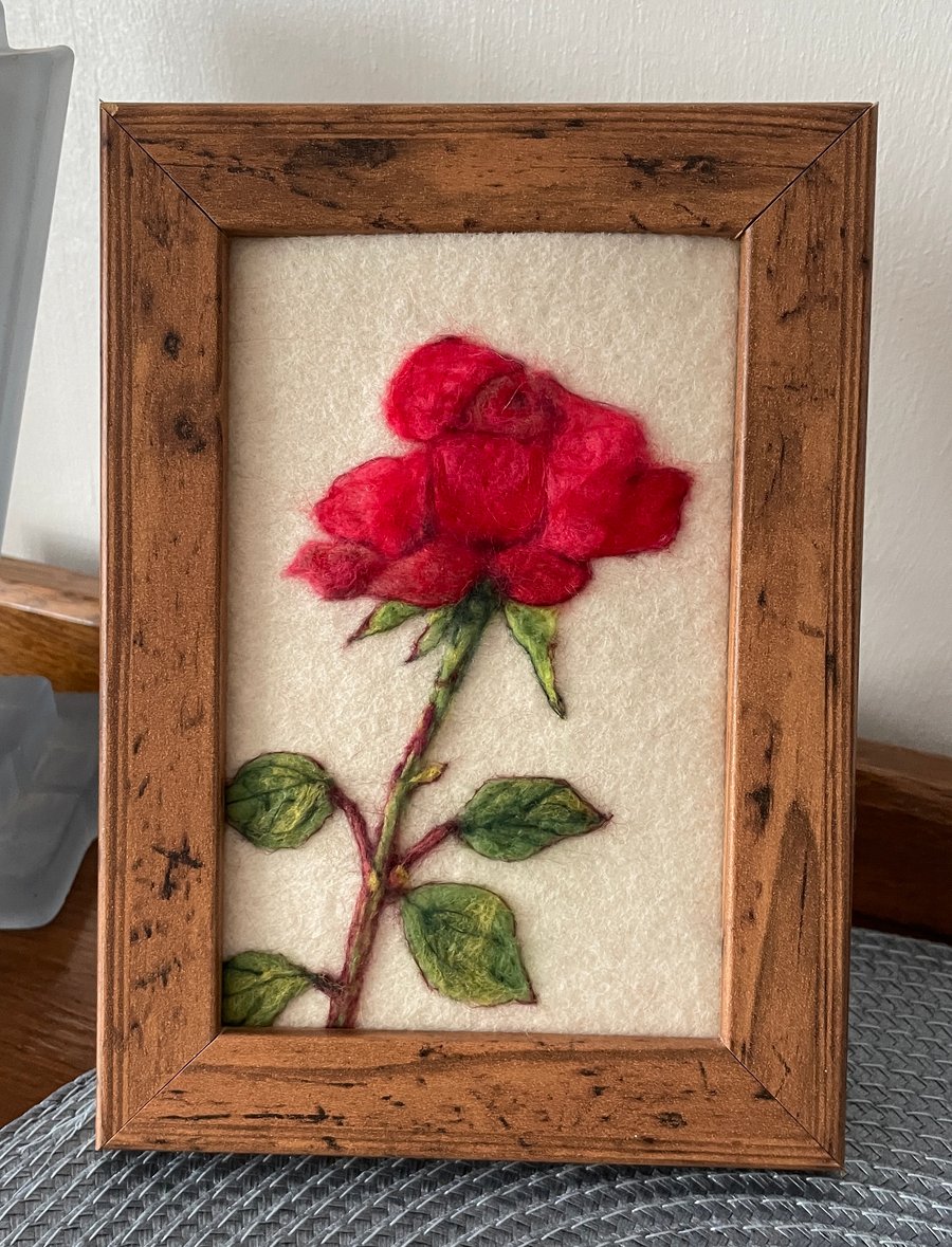 Hand Felted Rose Textile Artwork 