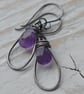 Handmade Sterling Silver Oxidised & Amethsyt Briolette Teardrop Earrings - Image 1