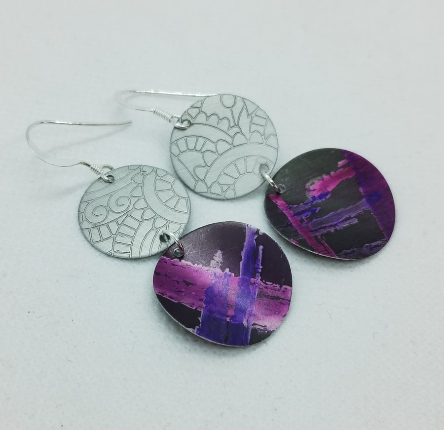 Pink and purple hand dyed aluminium earrings
