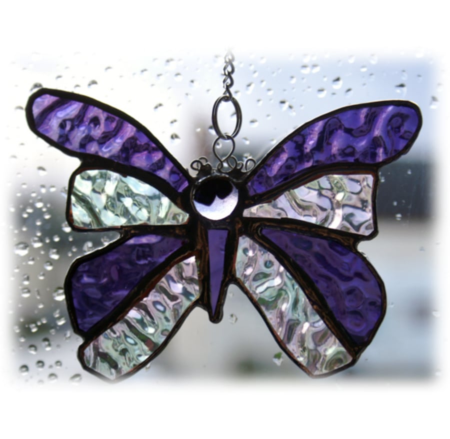SOLD  Butterfly Suncatcher Stained Glass Amethyst Mothers day