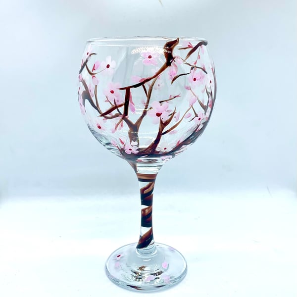 Hand Painted Gin Glass Cherry Blossom Gifts Optional Personalisation