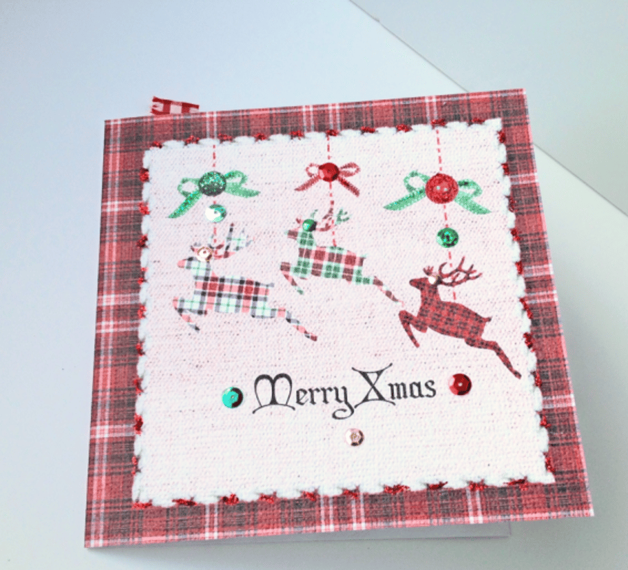 Christmas Card Pk of Five,'Seasonal Stitches' Handfinished Xmas Cards