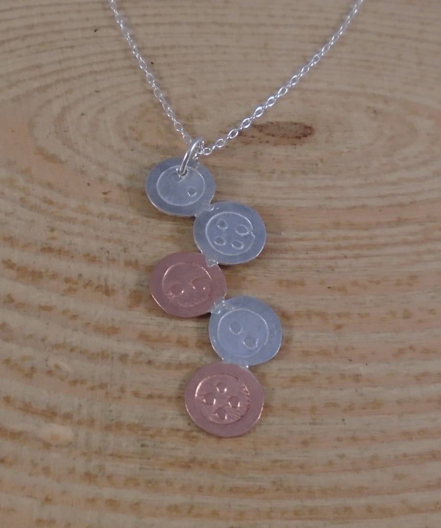 Sterling Silver and Copper Etched Button Necklace