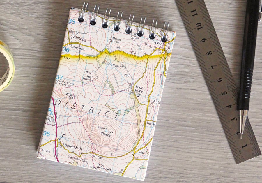 A7 Handmade Spiral Notebook with Recycled Map Cover