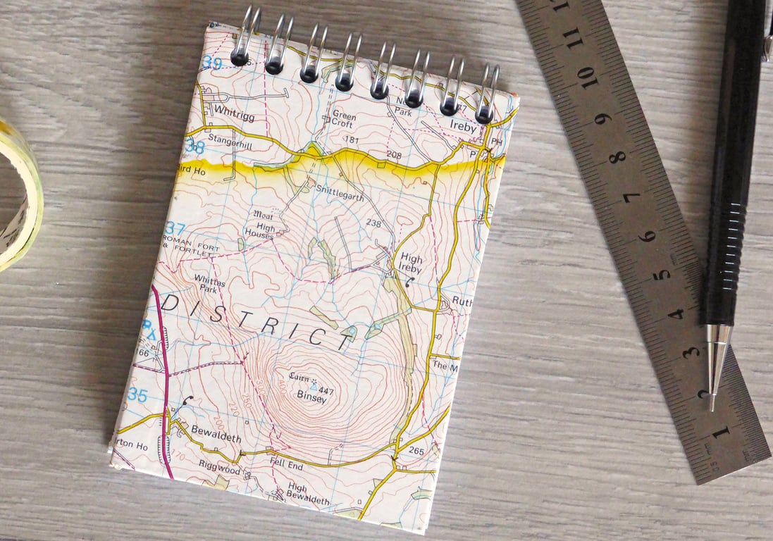 A7 Handmade Spiral Notebook with Recycled Map Cover