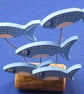 SHOAL OF 5 BLUE & WHITE FISH ORNAMENT MADE FROM NATURAL DRIFTWOOD FROM CORNWALL - Image 5