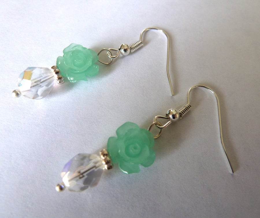 SALE green coral flower earrings