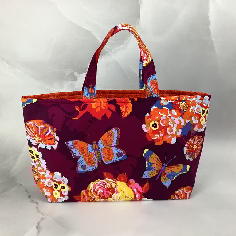 Floral tote bag, Butterflies shopper, handmade in Sussex