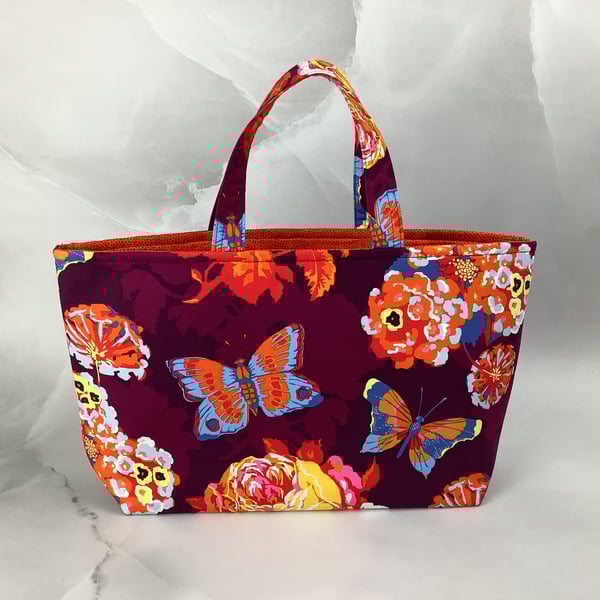 Floral tote bag, Butterflies shopper, handmade in Sussex