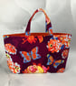Floral tote bag, Butterflies shopper, handmade in Sussex