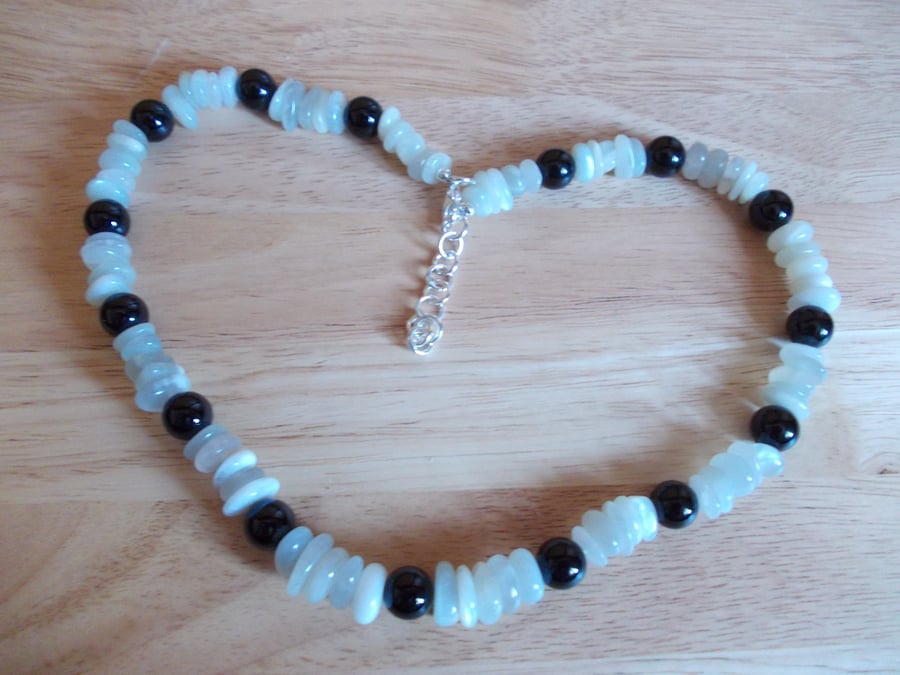 Moonstone and black agate necklace