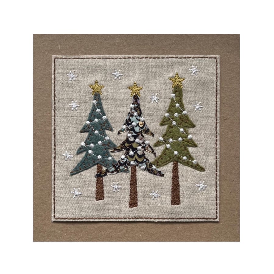 Stitched Textile Christmas Card: Liberty Lawn & Felt Trees