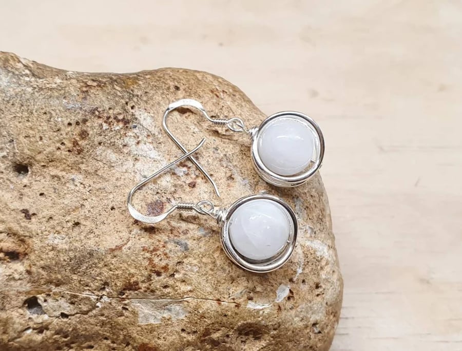 celestite earrings. Sterling silver circle