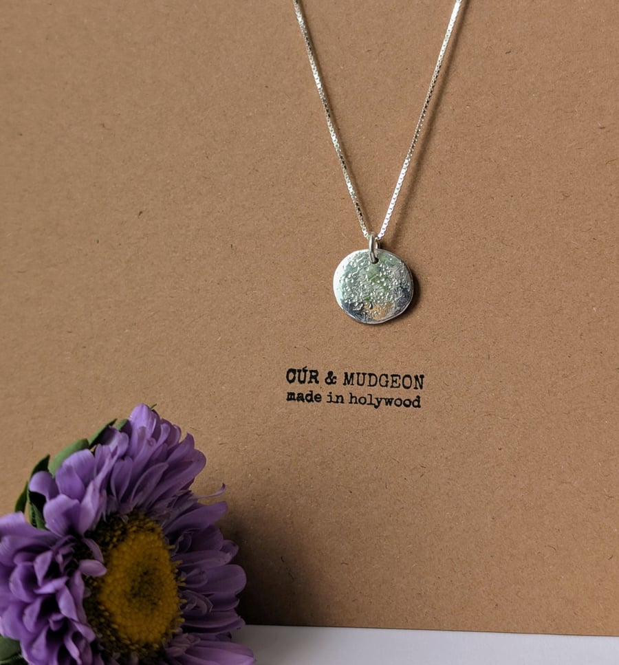 .999 Fine Silver Textured Single Disc Necklace Pendant