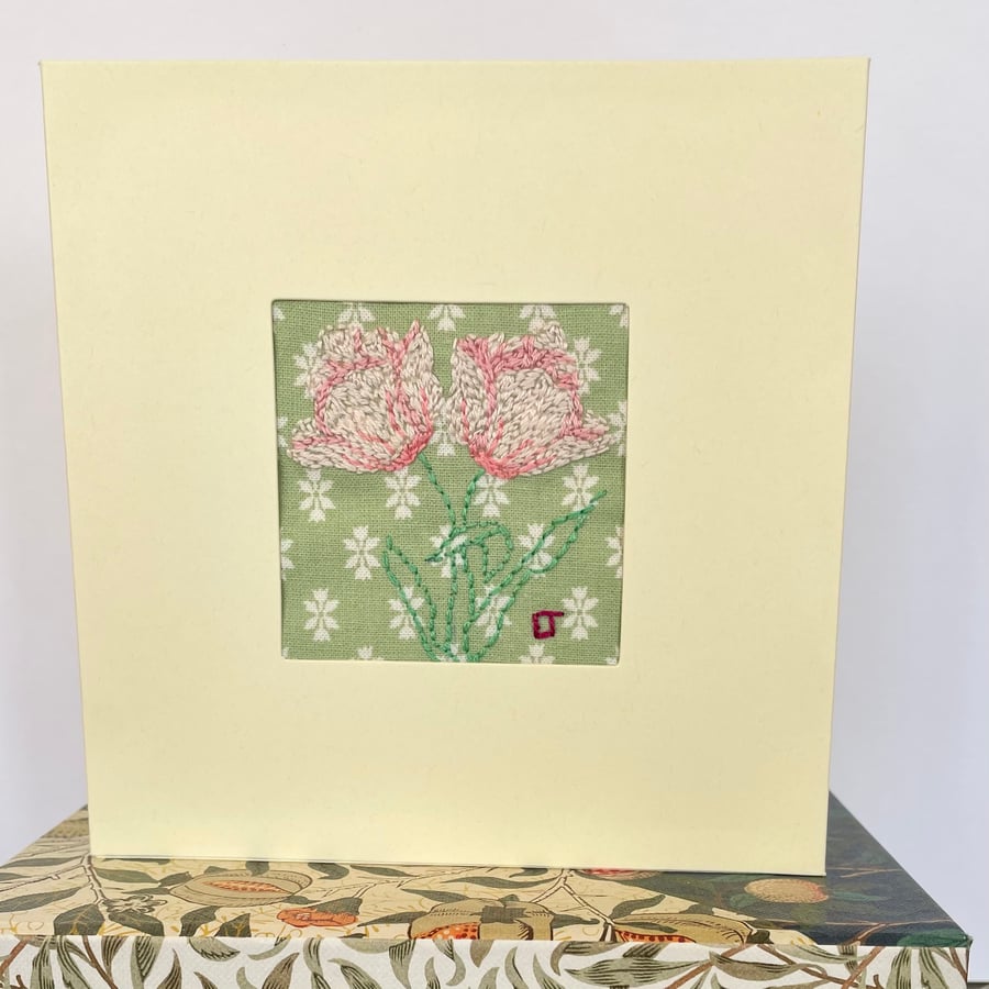 Blank card -Hand embroidered flower card