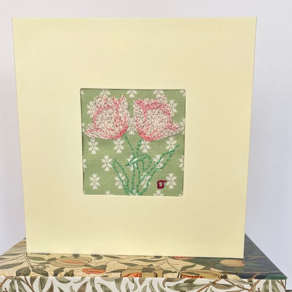 Hand embroidered flower card